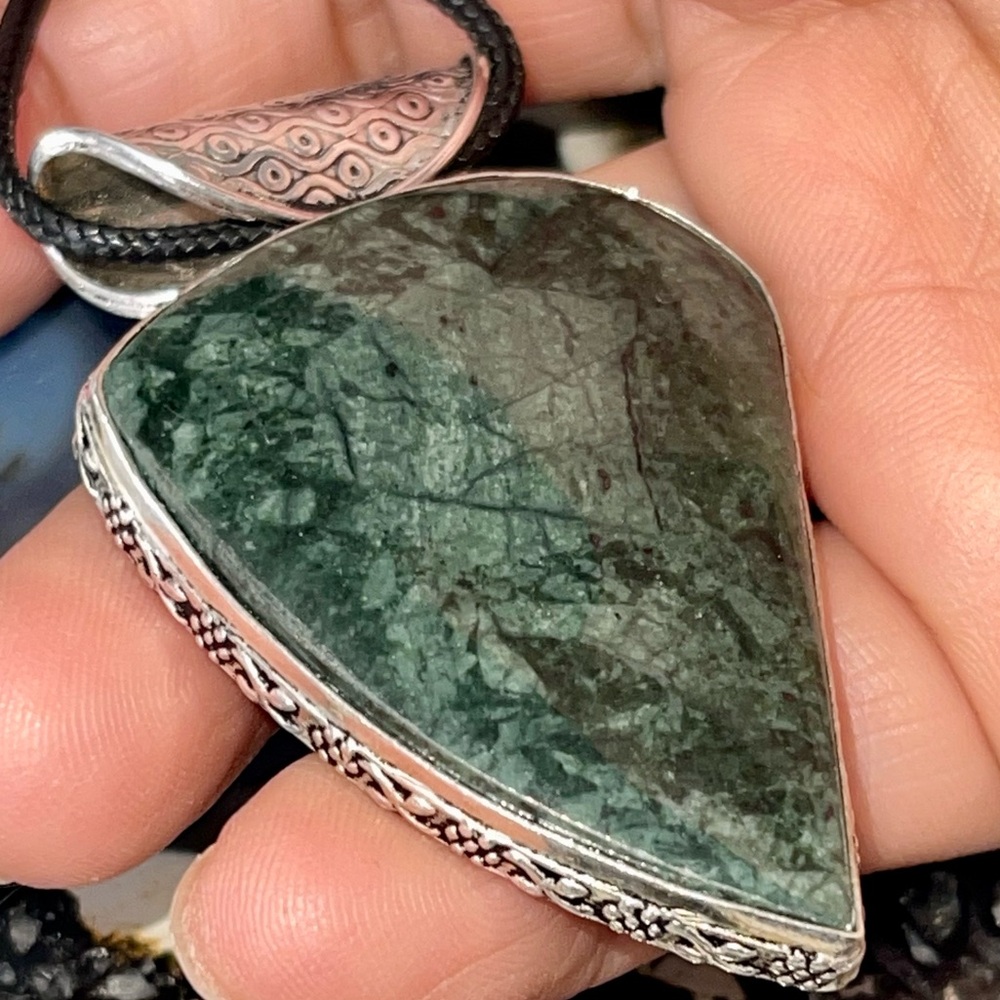 Deep Green Seraphinite Pendant 2 1/2”